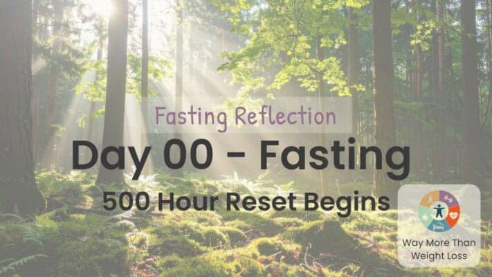 Forest scene with sunbeams. Text reads: Fasting Reflection Day 00, 500 Hour Reset Begins. WMTWL logo visible.