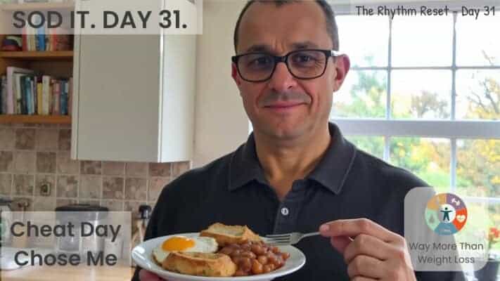 Neil with full English breakfast on Day 31 of fasting journey discussing cheat days