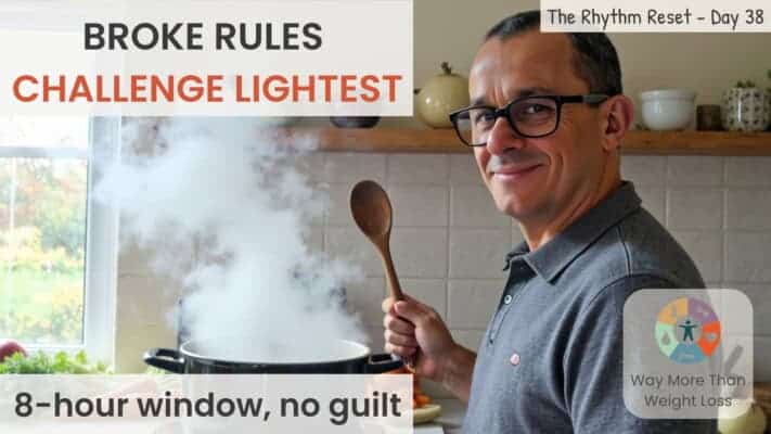 Man making homemade vegetable soup during 70-day fasting challenge