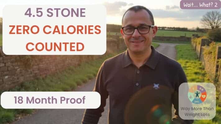 Man standing outdoors showing 4.5 stone weight loss without counting calories for 18 months