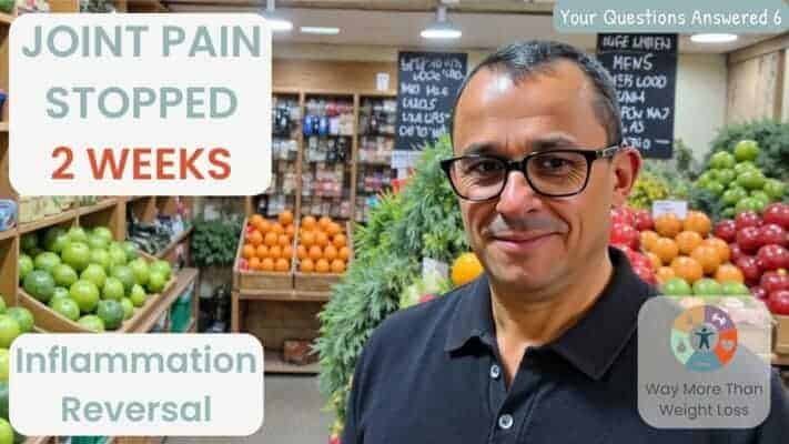 Neil in grocery store with fresh produce discussing joint pain and inflammation reversal