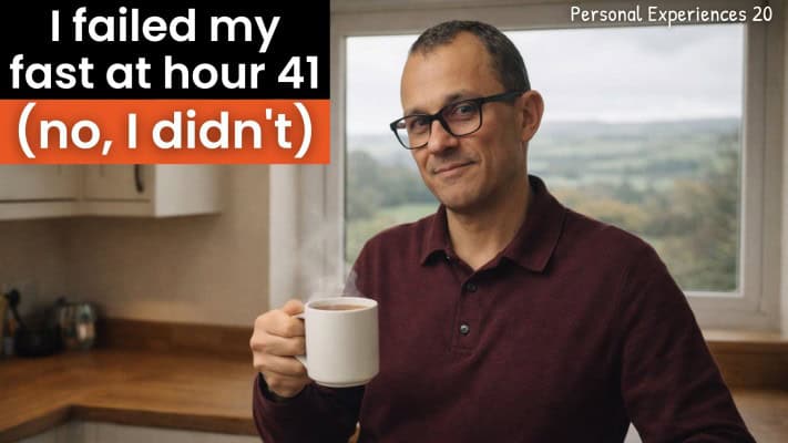 Man stressed in kitchen breaking 48-hour fast early due to work pressure
