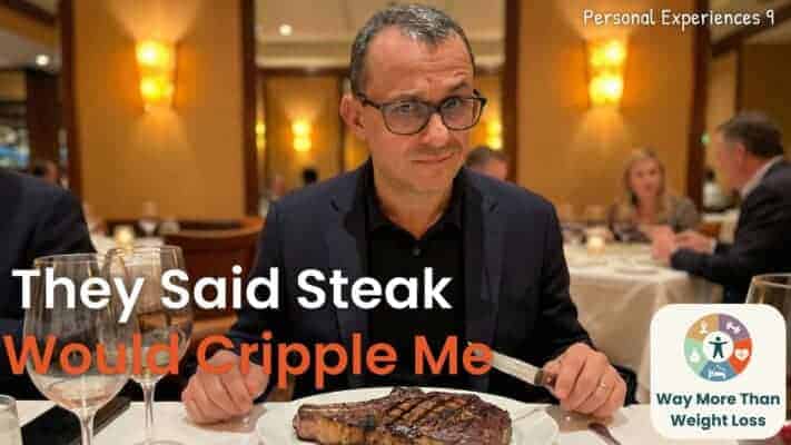 Man eating ribeye steak after stopping gout medication for six months
