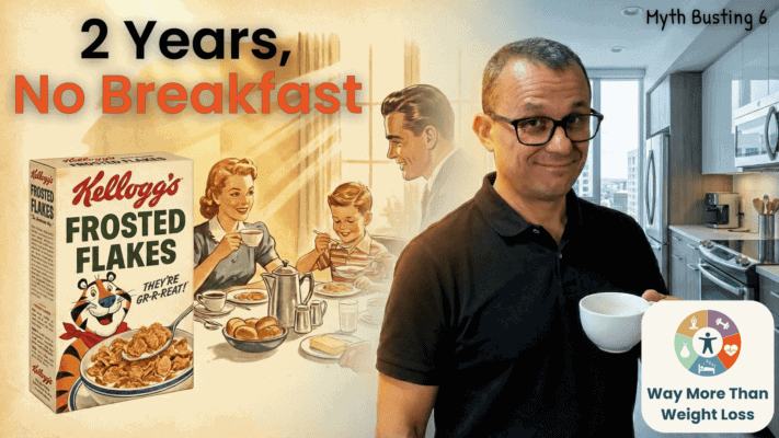 Man explaining two years without breakfast and morning fasting metabolic benefits