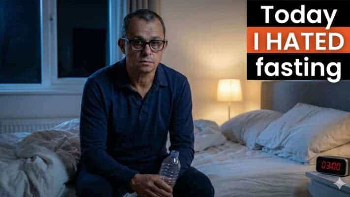 Neil looking exhausted during Day 65 of his 70-day fasting challenge after poor sleep