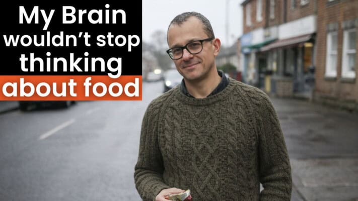 Man experiencing constant food cravings after eating ultra-processed foods on Day 69