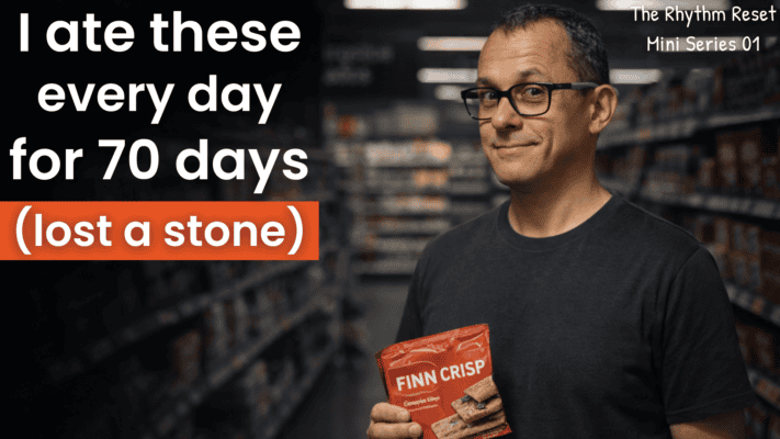 Man holding Finn Crisp crackers after losing one stone in 70 days