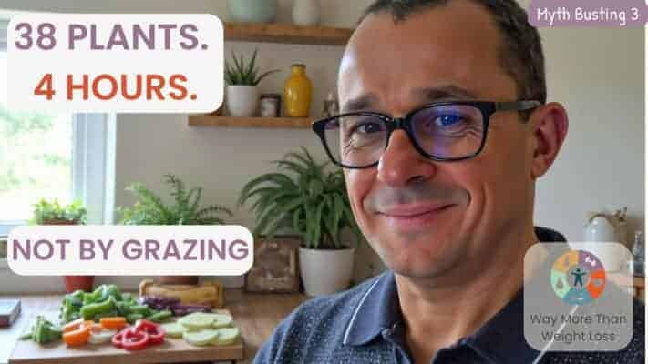 Neil with colourful vegetables showing 38 plants eaten in 4-hour window