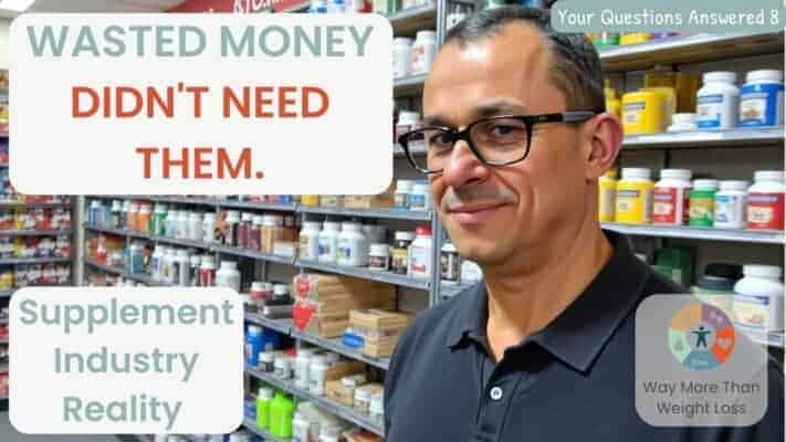 Man standing in supplement shop revealing vitamin industry myths and wasted