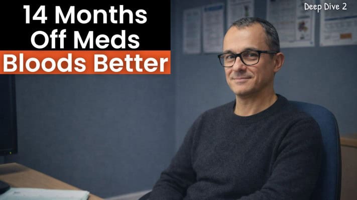 Man reviewing blood test results after coming off medication for 14 months