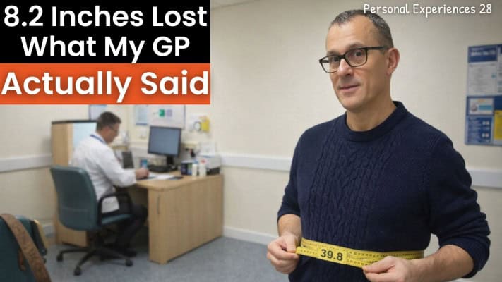 Man measuring waist showing 8.2 inch reduction after fasting transformation