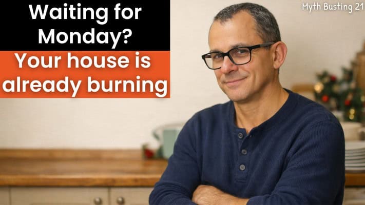 Man looking in mirror on Boxing Day deciding to start fasting transformation