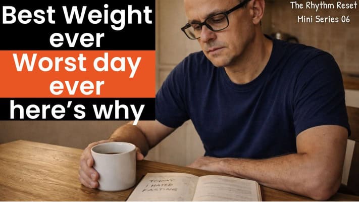Man showing weight loss success but experiencing mental struggle during extended fast
