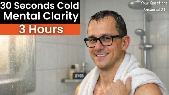 Man experiencing mental clarity after 30-second cold shower exposure