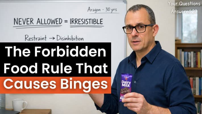 Forbidden food rule causing binge eating cycle with chocolate bar