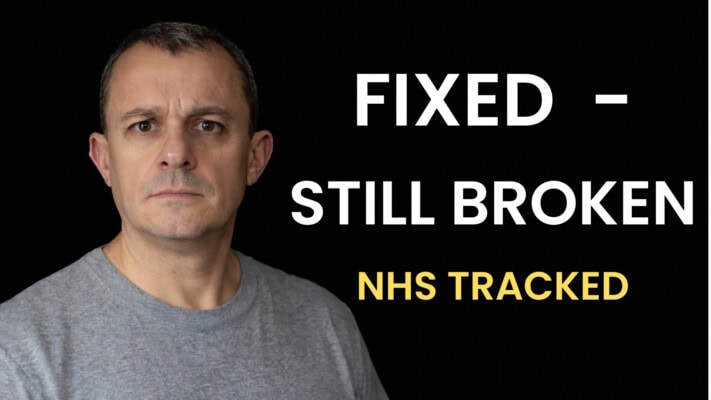 Neil tracking sleep and biomarker data after blood sugar recovery, NHS records visible