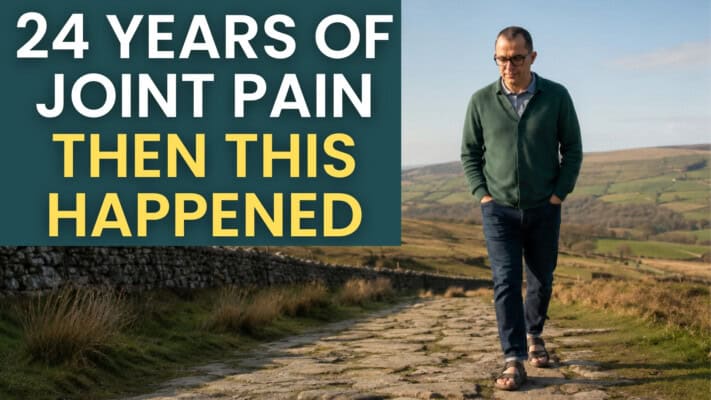 Neil walking in Birkenstocks after 24 years of gout pain resolved through gut health interventions