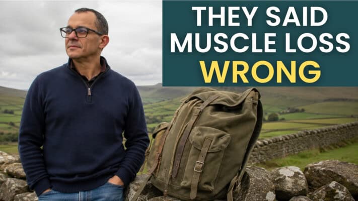 Neil testing rucksack squats fasted on Yorkshire dry stone wall path