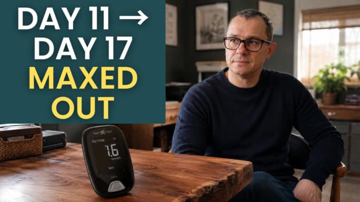 Neil's ketone meter reading maxed out on day 17 of a fast