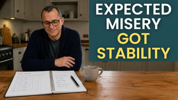 Neil reviewing his daily mood tracking log while fasting