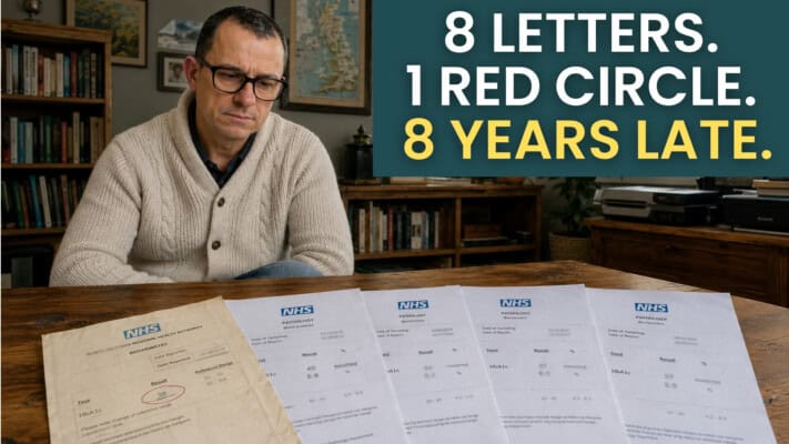 NHS blood test form showing borderline result flagged over years
