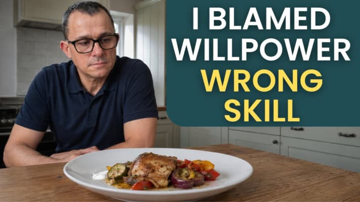 Neil with a modest home-cooked portion, questioning the willpower myth