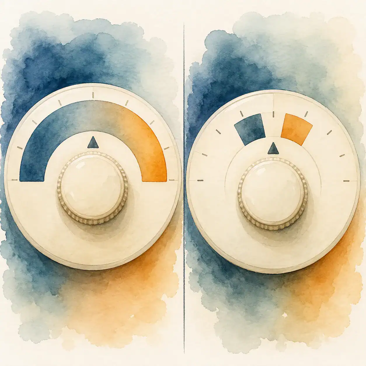 Illustration of a thermostat with a narrow band highlighted, showing a reduced comfort zone